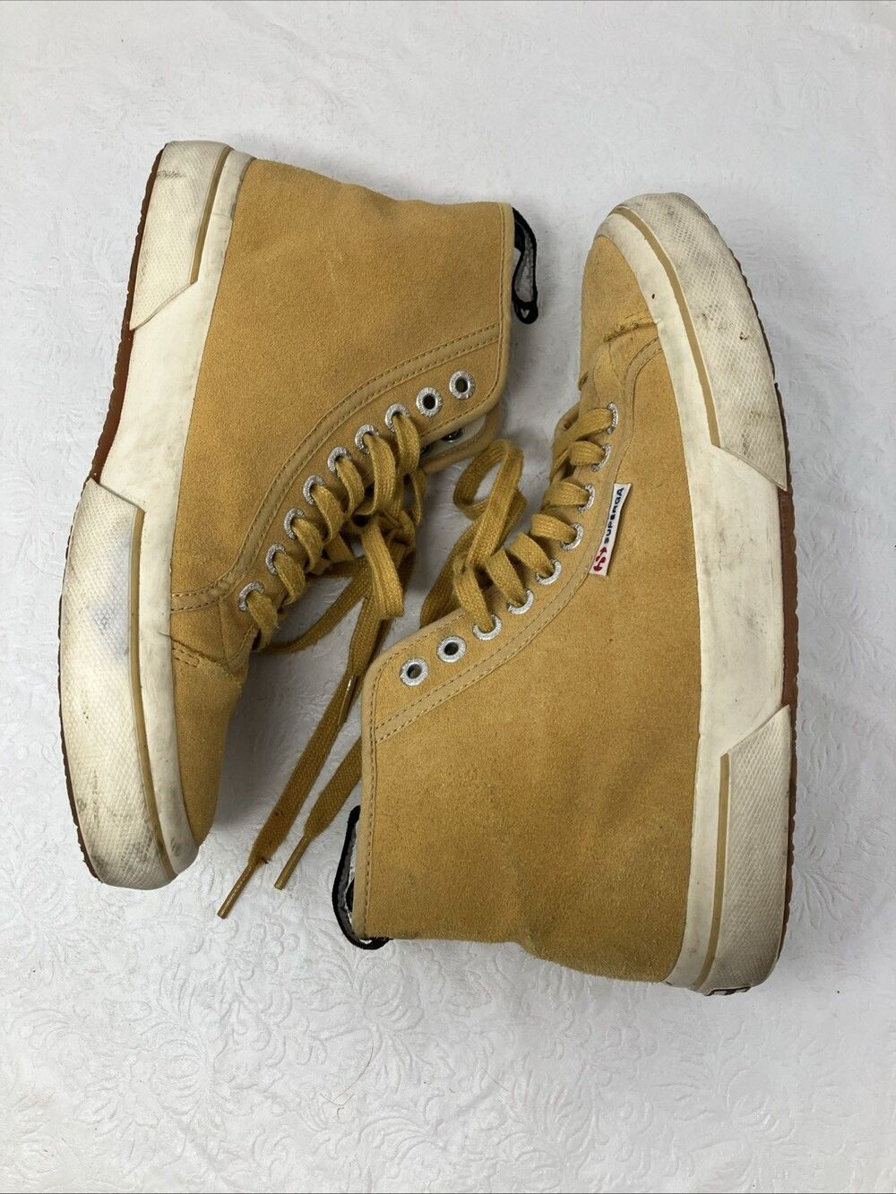 Superga X Alexa Chung Shoes SUEDE Leather High Top Sneakers Yellow Women’s 7